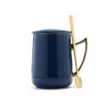 New design custom printed ceramic mug with golden handle personalized mug set with lid and spoon 350ml
