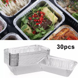30Pcs Aluminum Foil Box Roasting Bbq Tray Baking Bread Pan 670ml Food Container