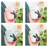 Cute animal design ceramic coffee mugs with spoon and lid 401-500ml kids gift mug