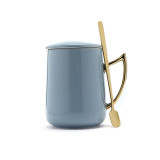 New design custom printed ceramic mug with golden handle personalized mug set with lid and spoon 350ml
