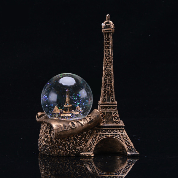 LED Lighted Paris Landmark Eiffel Tower Crystal Love Water Glass Ball Snow Globe for Romantic Gifts Girlfriend