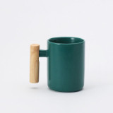 Hot sale gift porcelain mug, bamboo lid ceramic cup with lid and spoon, wooden handle ceramic coffee mug