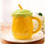 Creative fruit design cute cup with straw spoon and lid, kids gift milk cup 470ml