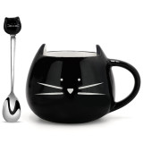 Cute cat mug design coffee cup with lid and spoon 301-400ml