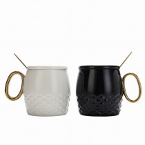 400ml golden hand grip ceramic mug coffee cup with lid and spoon