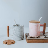 301-400ml promotion ceramic mug wooden handle mug marble coffee mugs