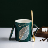 New design golden leaf porcelain gift coffee mug set color glazed custom personalized gift mug set