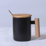 Hot sale gift porcelain mug, bamboo lid ceramic cup with lid and spoon, wooden handle ceramic coffee mug
