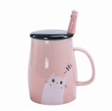 Cute animal design ceramic coffee mugs with spoon and lid 401-500ml kids gift mug