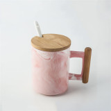 301-400ml promotion ceramic mug wooden handle mug marble coffee mugs