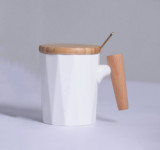 Wooden handle ceramic coffee cups and mugs custom porcelain material coffee drinking cup 301-400ml