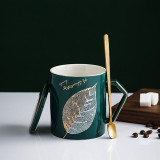 New design golden leaf porcelain gift coffee mug set color glazed custom personalized gift mug set