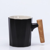 Wooden handle ceramic coffee cups and mugs custom porcelain material coffee drinking cup 301-400ml