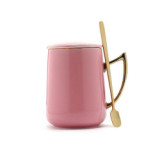 New design custom printed ceramic mug with golden handle personalized mug set with lid and spoon 350ml