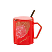 New design golden leaf porcelain gift coffee mug set color glazed custom personalized gift mug set