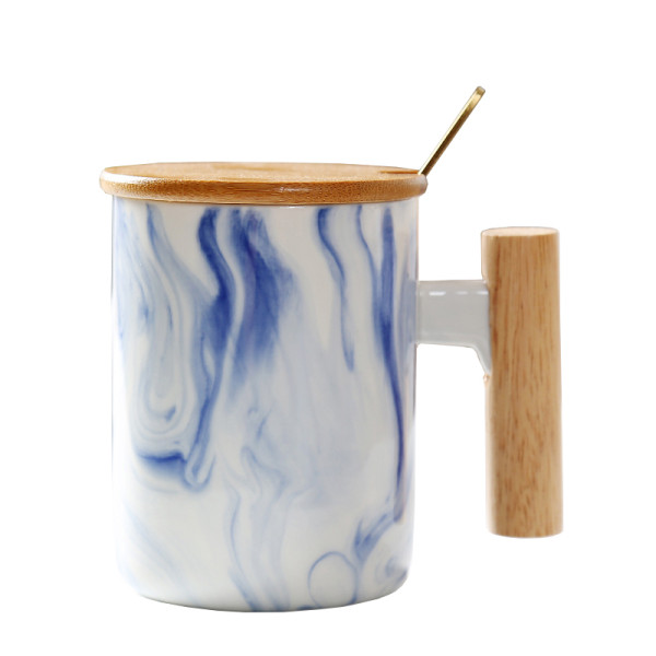 New design marble surface ceramic mug custom cup with lid and spoon gift cup with spoons