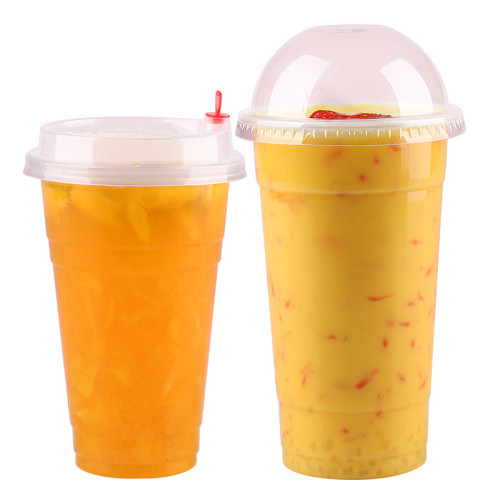 Custom Print Biodegradable Disposable Plastic Clear PLA Cold Drinking Cups with Flat Lids