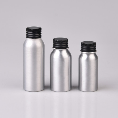 round 250ml bottle aluminum cosmetic 100ml aluminium bottle with black screw cap