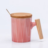 Wooden handle ceramic coffee cups and mugs custom porcelain material coffee drinking cup 301-400ml