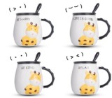 Cute animal design ceramic coffee mugs with spoon and lid 401-500ml kids gift mug