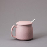 Eco friendly ceramic kids cup milk mug with spoon and lid 360ml