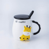 Kids gift cute animal design ceramic cups and mugs with spoon and lid 401-500ml