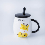 Kids gift cute animal design ceramic cups and mugs with spoon and lid 401-500ml