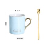 340ML Customized high grade ceramic coffee cup mugs for coffee /milk  with gold handle /spoon