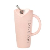 480ml North-Europe Style Creative Heart-shaped Cheap Ceramic Mug With Stainless Steel Straw