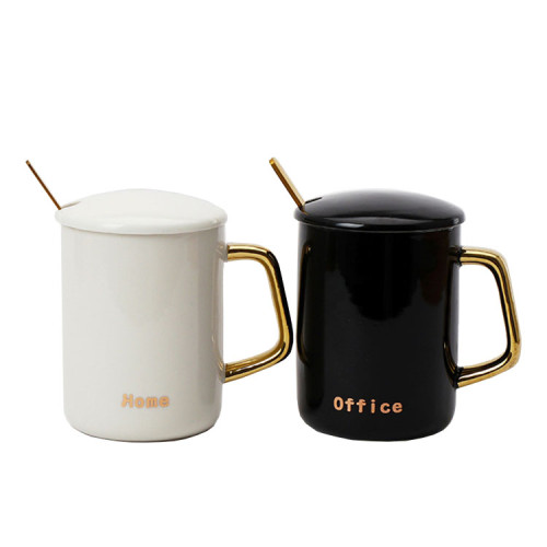 Hot selling porcelain cup ceramic coffee cup and mug with spoon and lid 380ml