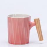 Wooden handle ceramic coffee cups and mugs custom porcelain material coffee drinking cup 301-400ml