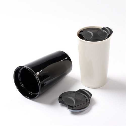 Double Wall Ceramic Coffee Cup with Lid,  Custom No Handle Cup Porcelain Coffee Cup 301-400ml
