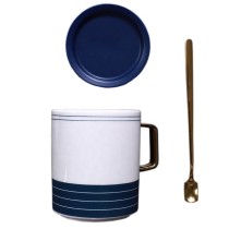 Factory Promotional Ceramic coffee mug with handle,gold spoon