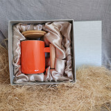 Hot sale gift porcelain mug, bamboo lid ceramic cup with lid and spoon, wooden handle ceramic coffee mug