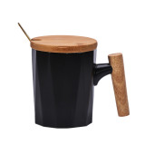 Wooden handle ceramic coffee cups and mugs custom porcelain material coffee drinking cup 301-400ml
