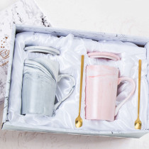 Supplier wholesale couple gift box pack marble design ceramic mr and mrs coffee mugs, gift use couple coffee mugs