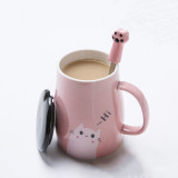 Cute animal design ceramic coffee mugs with spoon and lid 401-500ml kids gift mug
