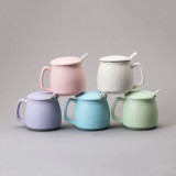 Eco friendly ceramic kids cup milk mug with spoon and lid 360ml