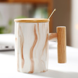 New design marble surface ceramic mug custom cup with lid and spoon gift cup with spoons