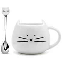 Cute cat mug design coffee cup with lid and spoon 301-400ml