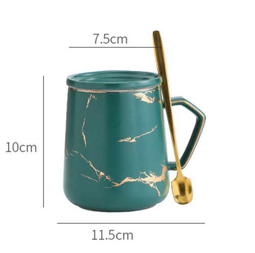 Gift use golden line drawing ceramic coffee mug golden marble mug with lid and spoon