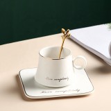 180ml Nordic style High quality gold rimmed ceramic coffee mug sets with tray and spoon