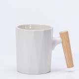 High quality wooden handle porcelain mug coffee set with bamboo lid and metal spoon 301-400ml ceramic tea cup