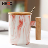 New design marble surface ceramic mug custom cup with lid and spoon gift cup with spoons