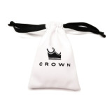 Custom Logo Screen Printed White Velvet Jewelry Pouch Bags with Ribbon Drawstrings