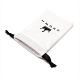 Custom Logo Screen Printed White Velvet Jewelry Pouch Bags with Ribbon Drawstrings