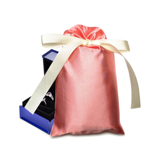 Custom logo excellent quality luxury silk satin packaging pouch with ribbon