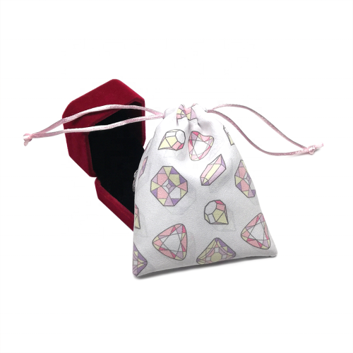 Custom Printed Suede Drawstring Pouch Bag for Jewelry Packaging