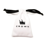 Custom Logo Screen Printed White Velvet Jewelry Pouch Bags with Ribbon Drawstrings