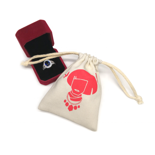 Custom Screen Printed Logo Canvas Drawstring Jewelry Pouch Bag